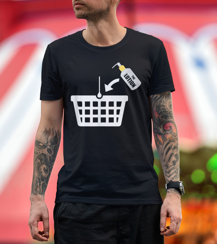 Put The Lotion In The Basket Icon With Pump Bottle And Arrow T-Shirt