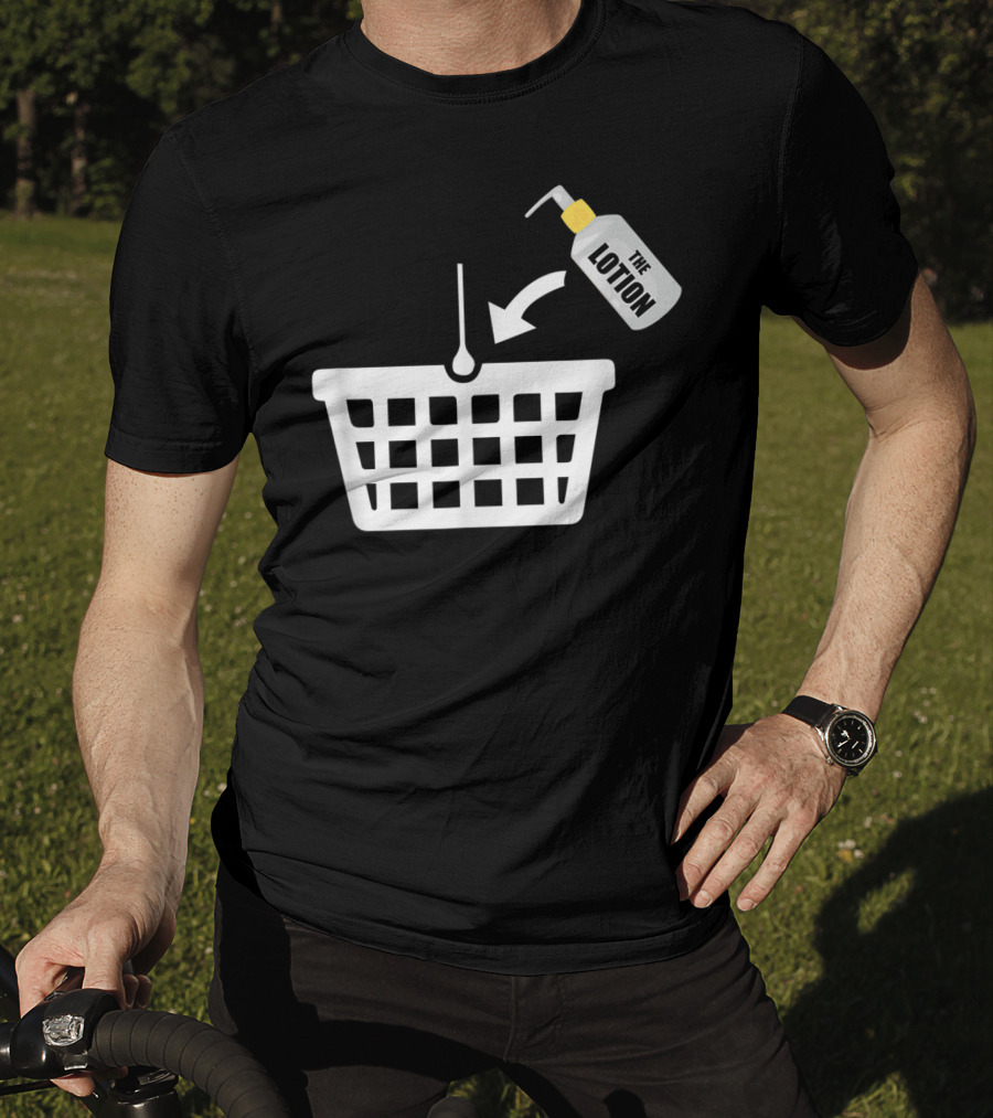 Put The Lotion In The Basket Icon With Pump Bottle And Arrow T-Shirt