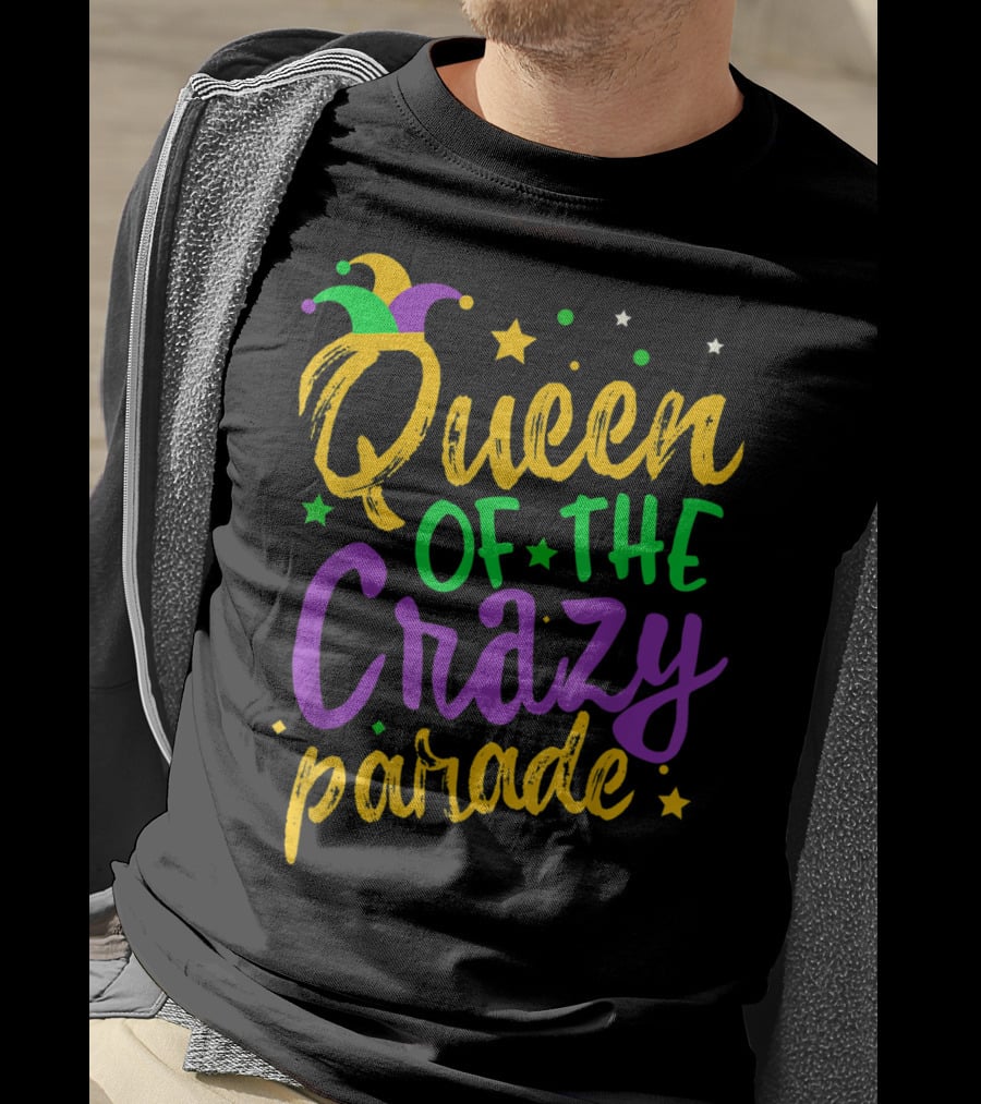 Queen Of The Crazy Parade Mardi Gras New Orleans Jester Hat Stars T-Shirt
