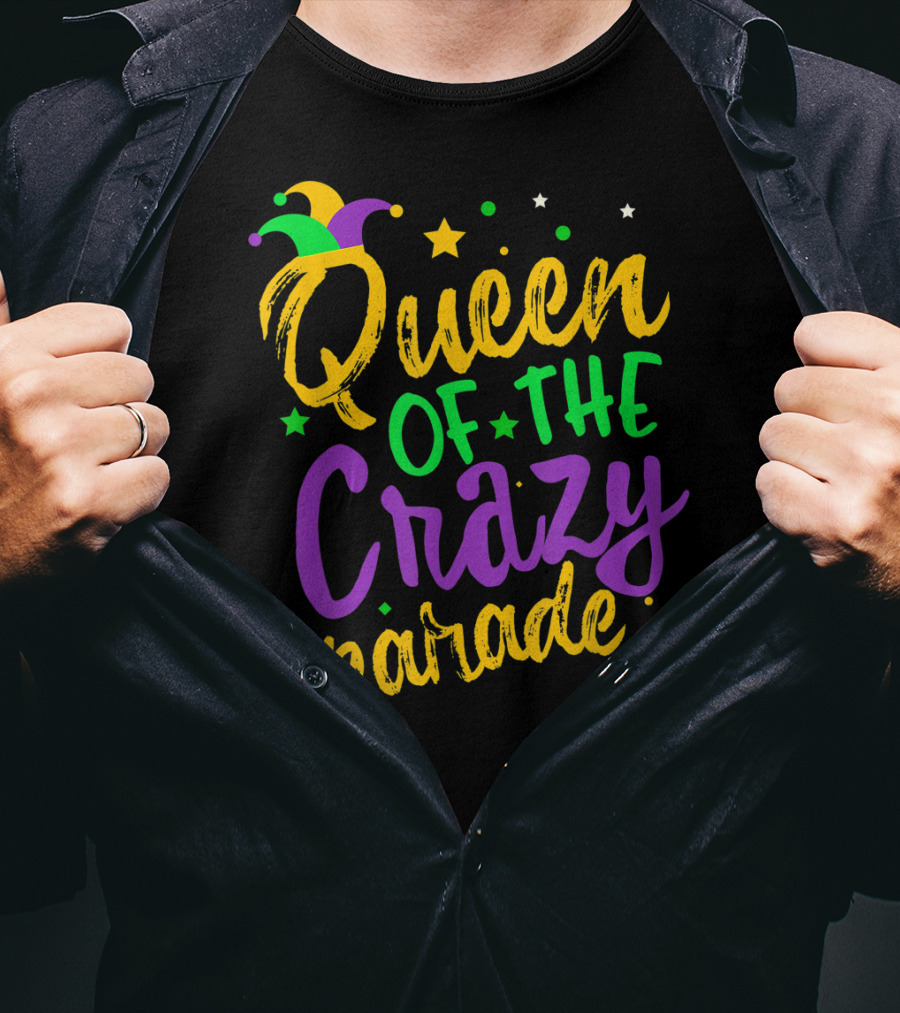 Queen Of The Crazy Parade Mardi Gras New Orleans Jester Hat Stars T-Shirt