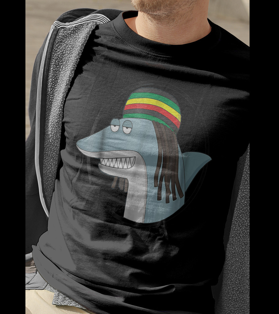 Reggae Shark With Rasta Hat And Dreadlocks T-Shirt