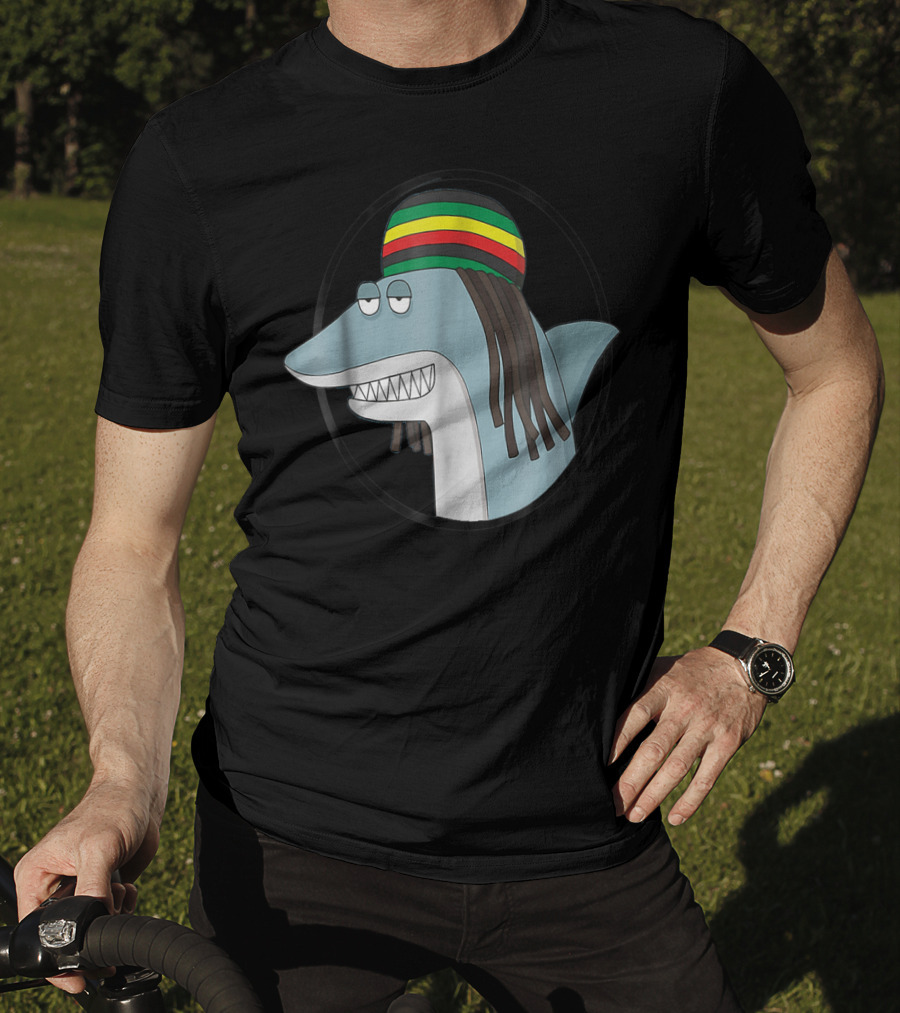 Reggae Shark With Rasta Hat And Dreadlocks T-Shirt