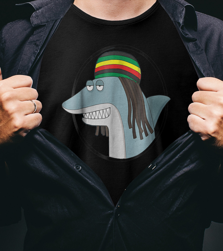 Reggae Shark With Rasta Hat And Dreadlocks T-Shirt