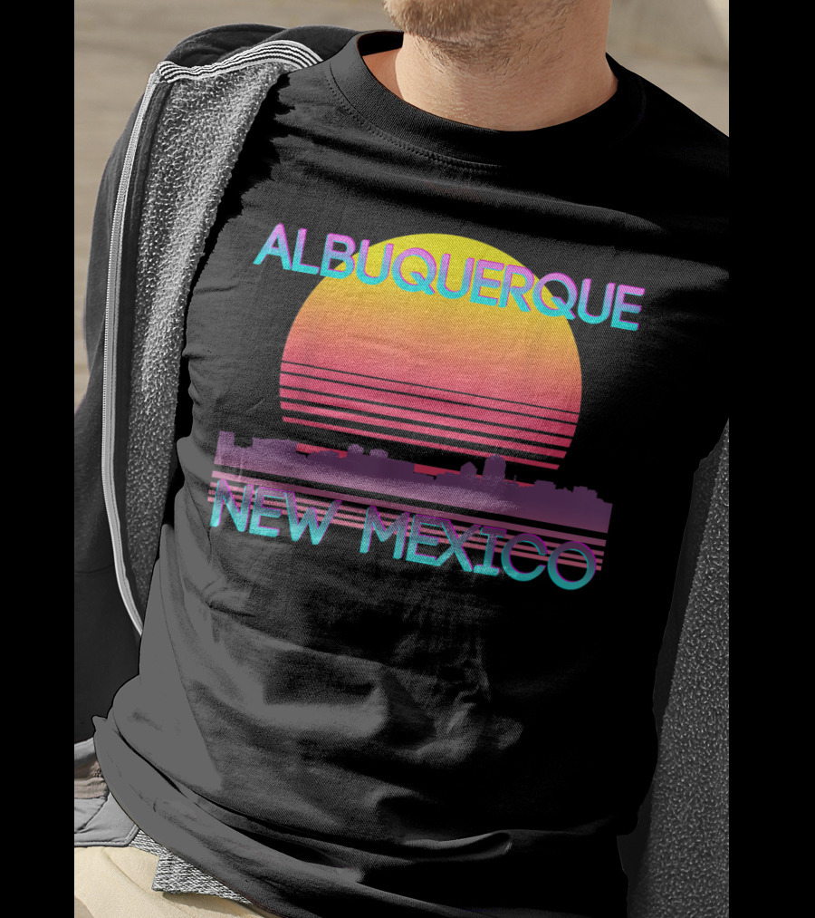 Albuquerque New Mexico Retro Vaporwave Skyline Sunset T-Shirt