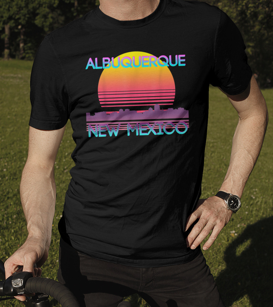 Albuquerque New Mexico Retro Vaporwave Skyline Sunset T-Shirt