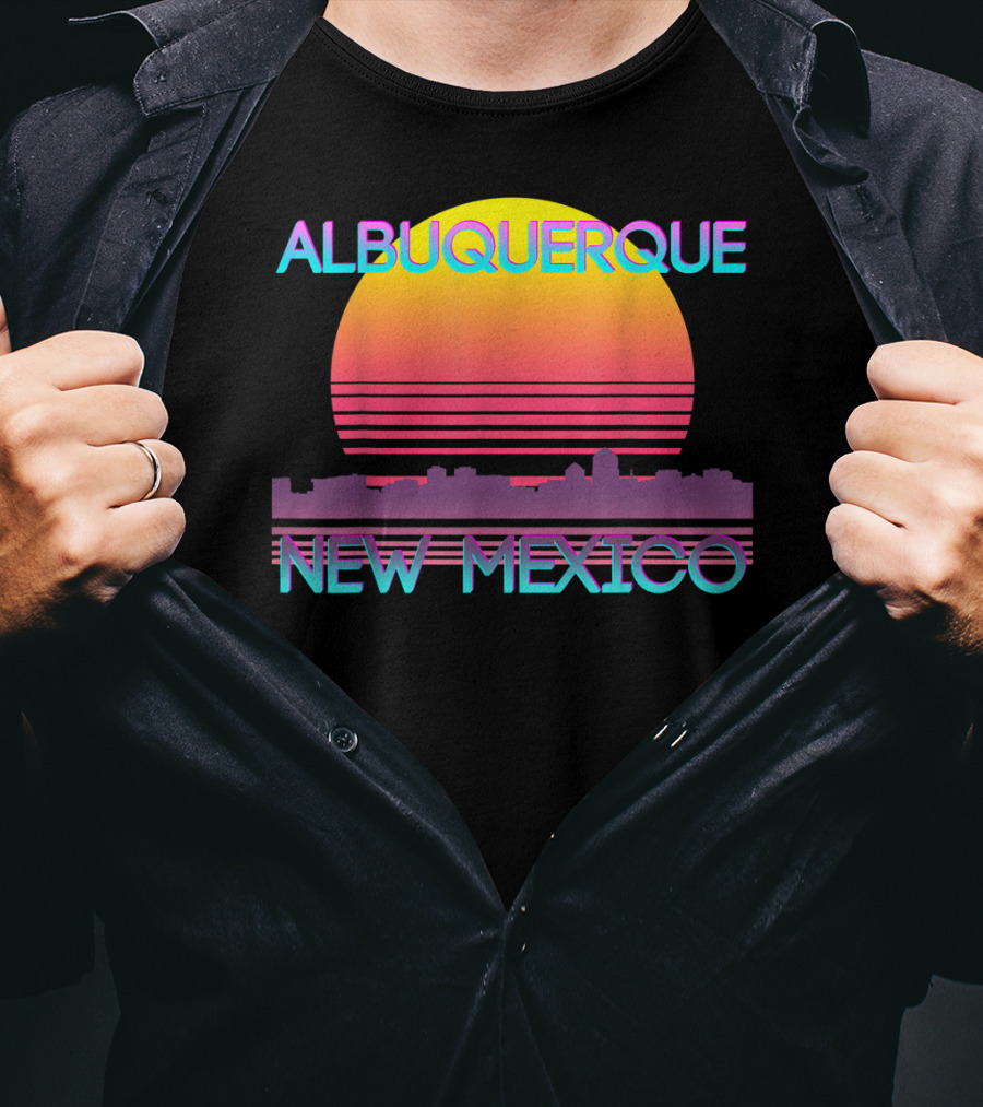 Albuquerque New Mexico Retro Vaporwave Skyline Sunset T-Shirt