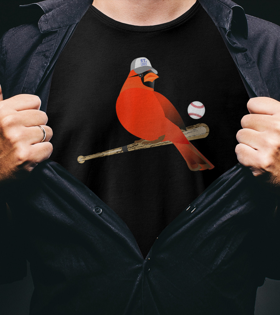 Saint Louis Red Cardinal Baseball Bat And Cap T-Shirt