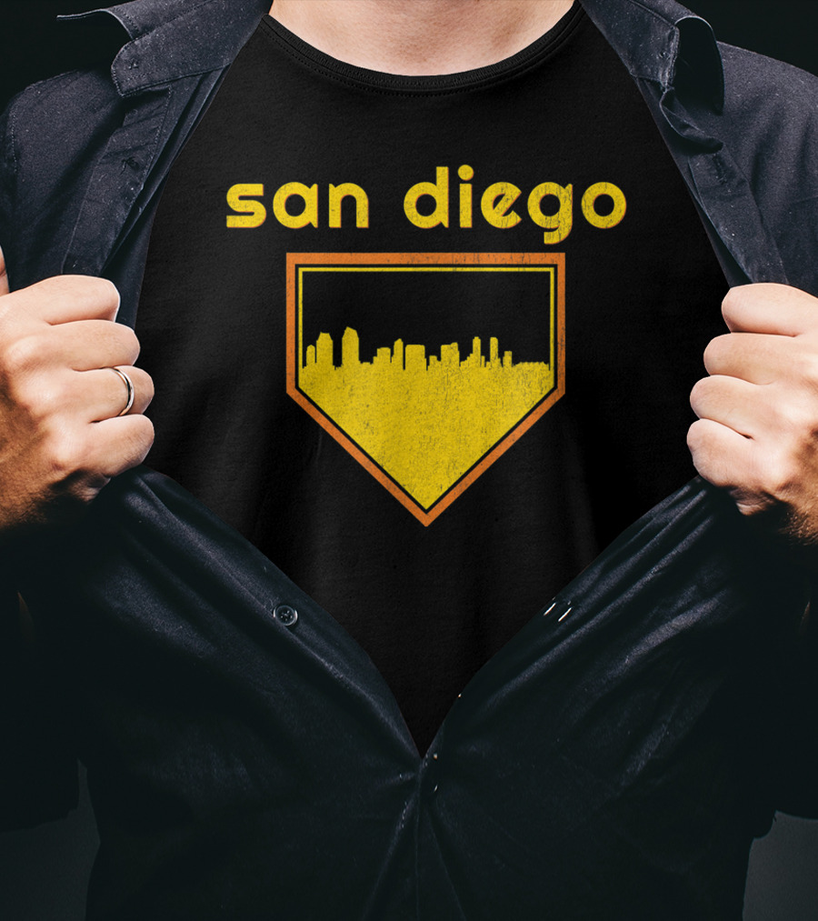 San Diego Skyline Home Plate Vintage Baseball T-Shirt