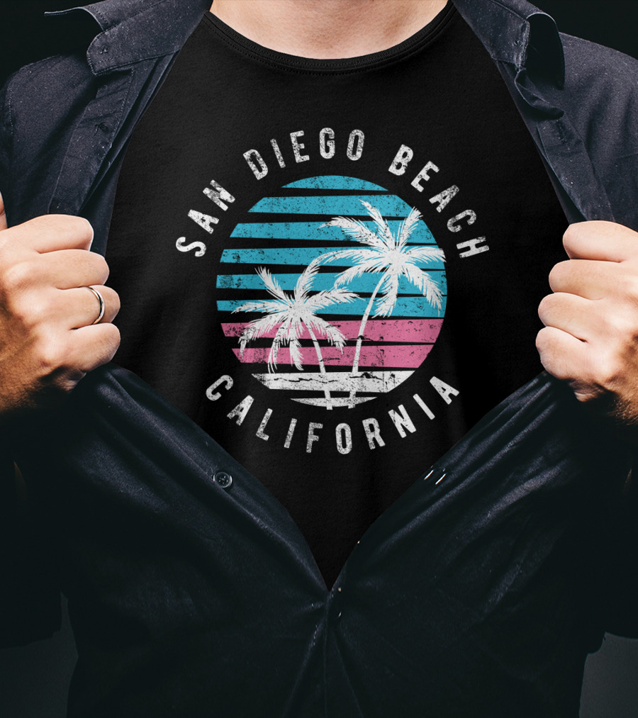 San Diego Beach California Surf Sunset Palm Trees T-Shirt