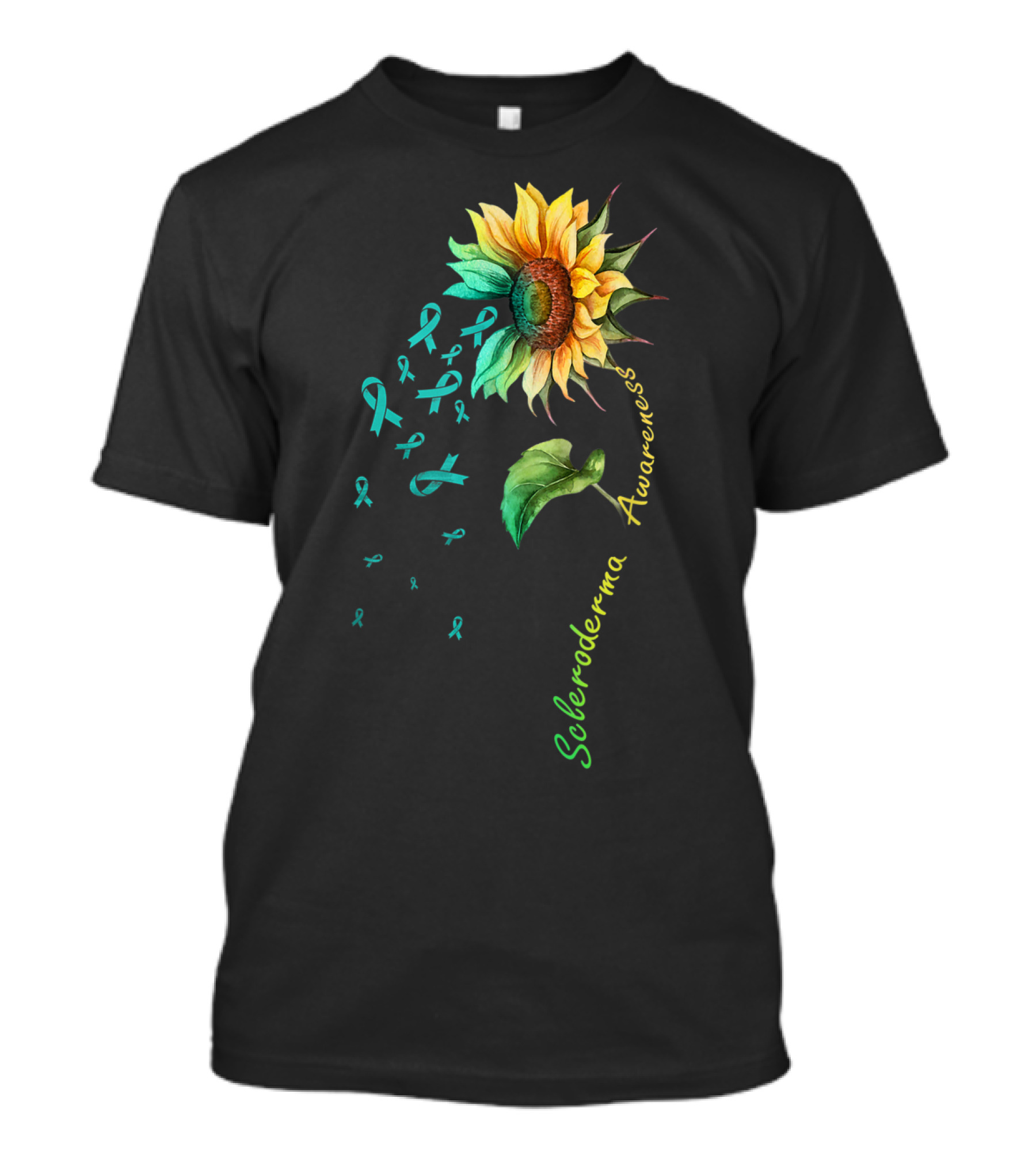 Scleroderma Awareness Sunflower With Teal Ribbons T-Shirt