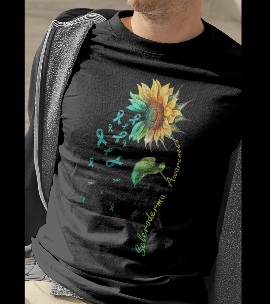 Scleroderma Awareness Sunflower With Teal Ribbons T-Shirt