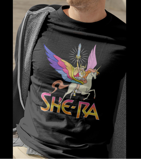 She Ra Riding A Winged Unicorn Holding Sword Of Protection T-Shirt
