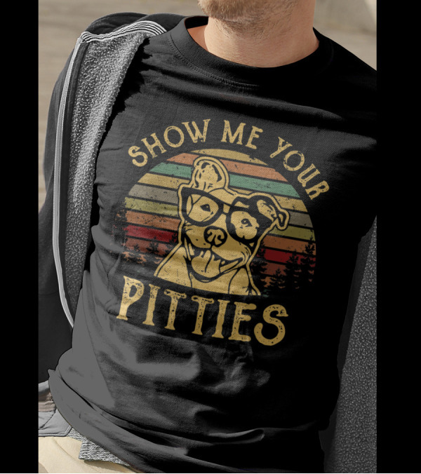Show Me Your Pitties Funny Pitbull Dog Retro Glasses T-Shirt