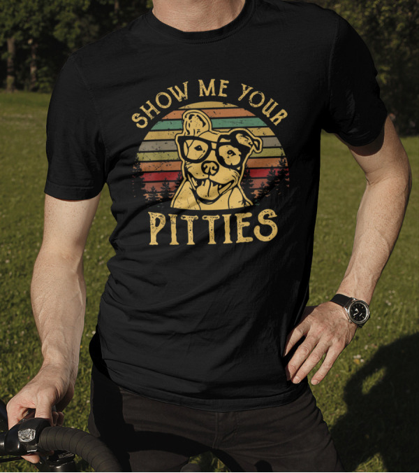 Show Me Your Pitties Funny Pitbull Dog Retro Glasses T-Shirt