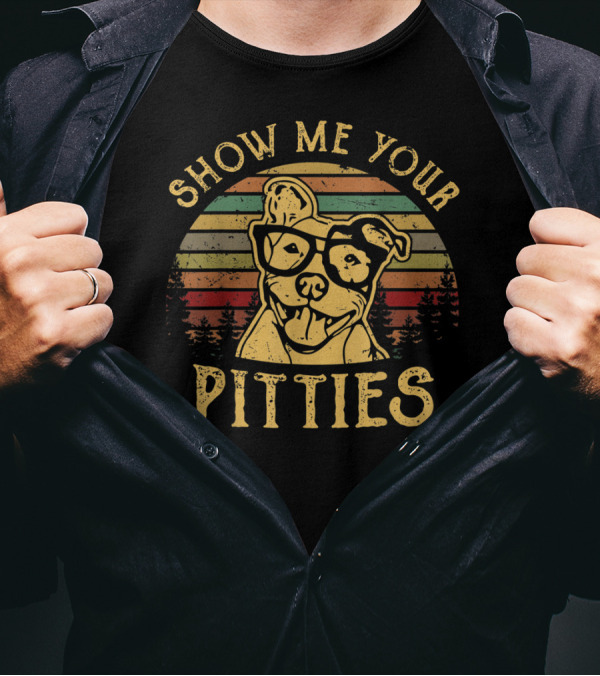 Show Me Your Pitties Funny Pitbull Dog Retro Glasses T-Shirt