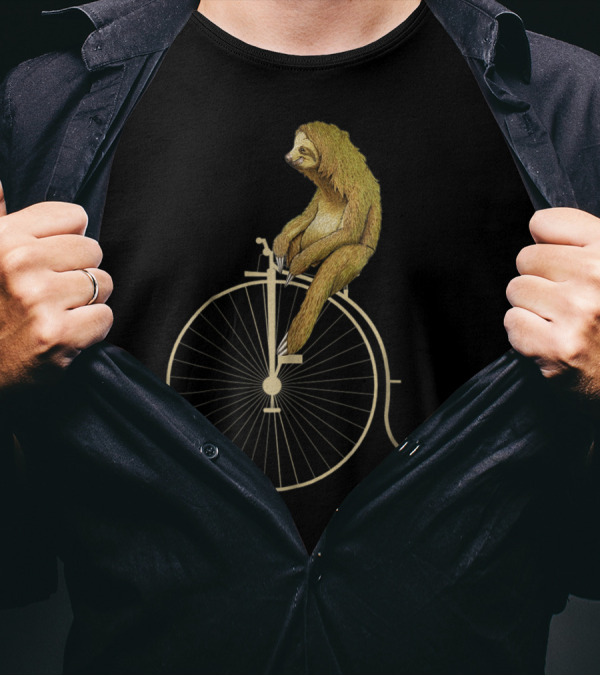 Sloth Riding A Vintage Penny Farthing Bicycle T-Shirt