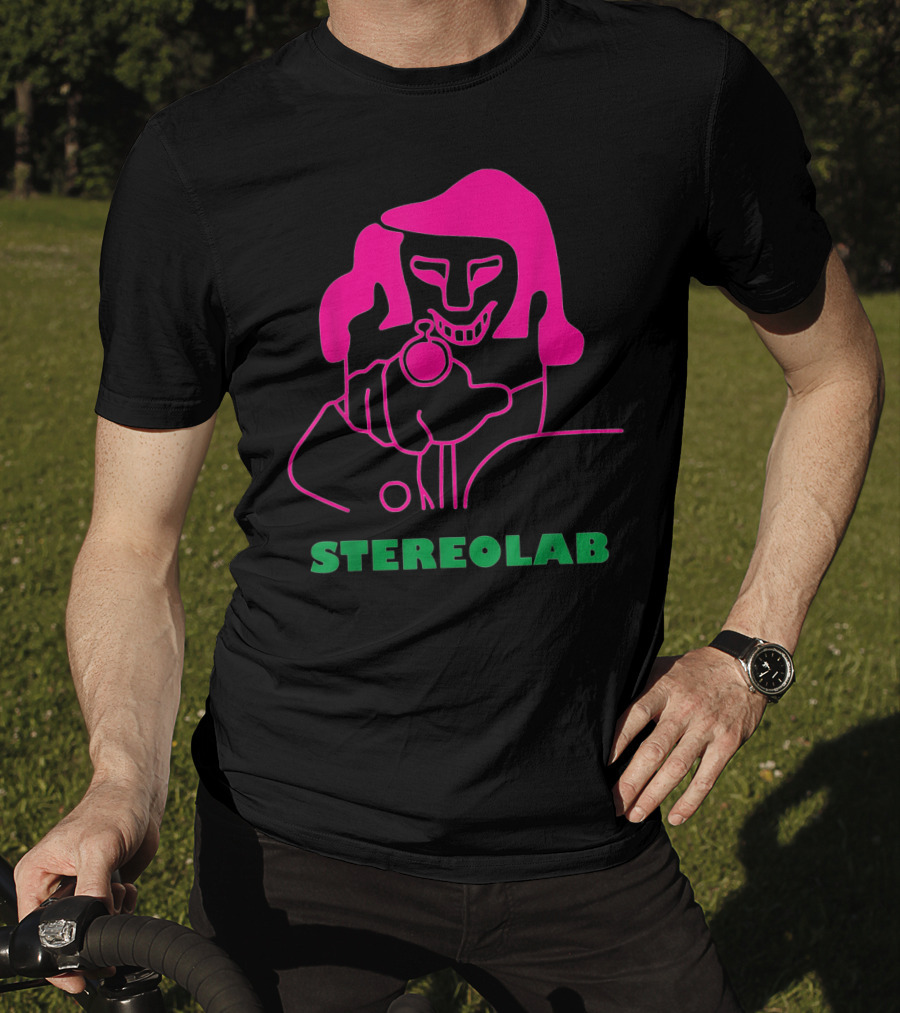 Stereolab Pink Abstract Figure Holding Stopwatch T-Shirt