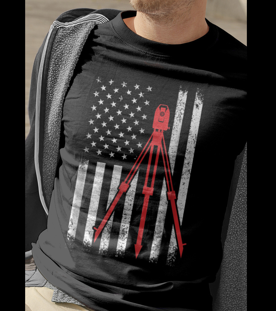Surveyor Flag USA Surveying Equipment Stars Stripes T-Shirt
