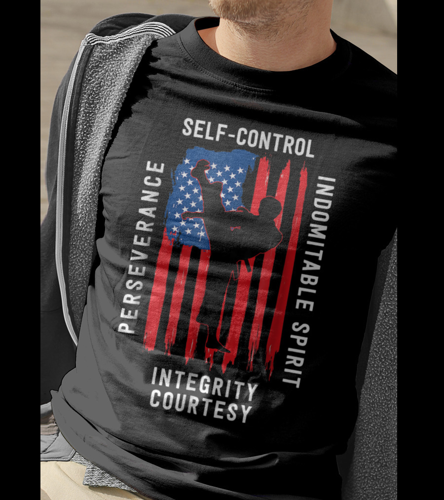 Taekwondo USA Flag Perseverance Courtesy Integrity Self-Control Indomitable Spirit T-Shirt