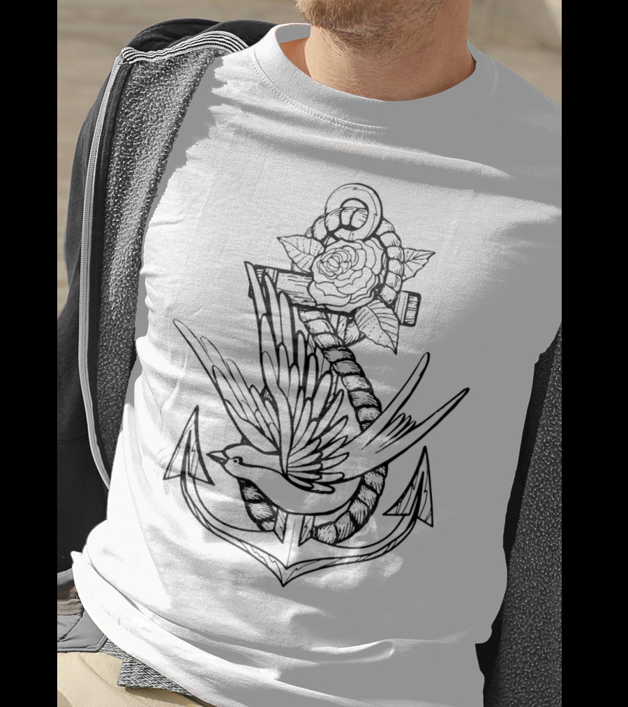 Tattoo Style Anchor Swallow Infinity T-Shirt