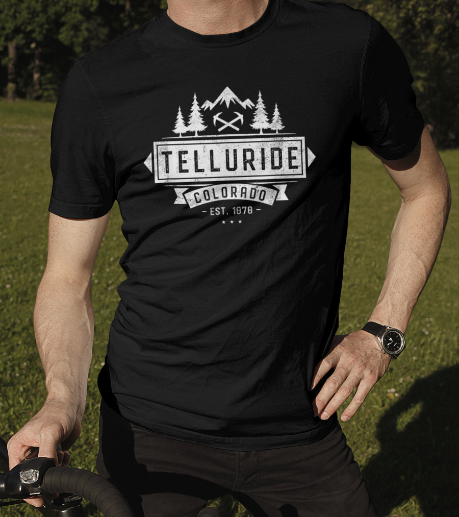 Telluride Colorado Est. 1878 Mountain Trees Axes Stars T-Shirt