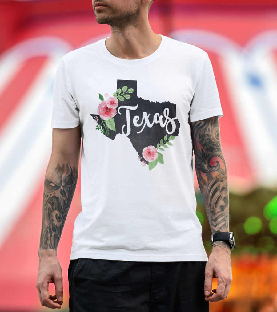 Texas Chalkboard With Watercolor Flowers Home State T-Shirt