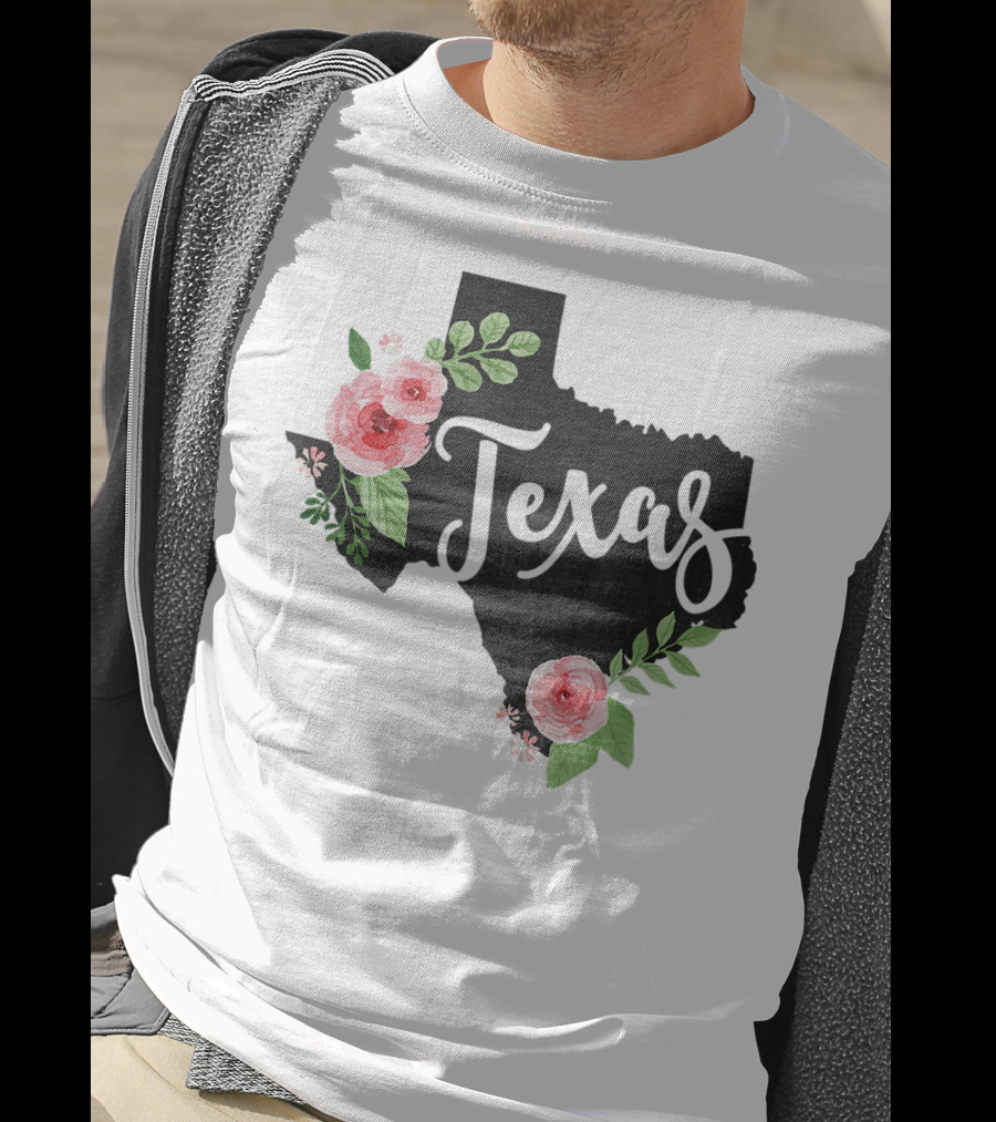 Texas Chalkboard With Watercolor Flowers Home State T-Shirt