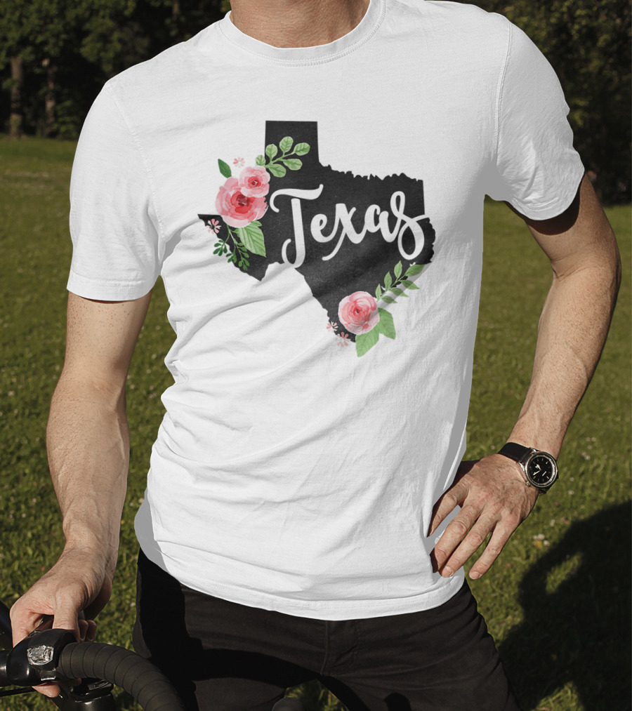 Texas Chalkboard With Watercolor Flowers Home State T-Shirt