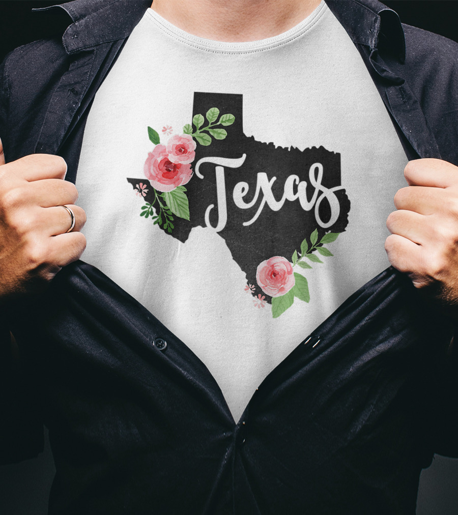 Texas Chalkboard With Watercolor Flowers Home State T-Shirt