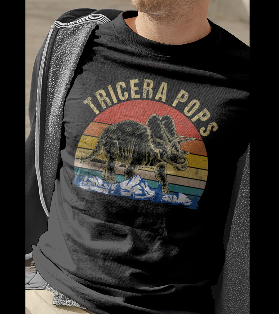 Tricera Pops Dinosaur Dad Triceratops Vintage T-Shirt