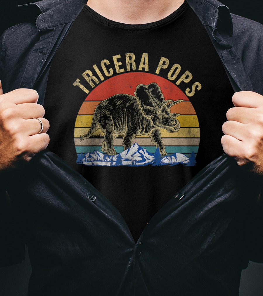 Tricera Pops Dinosaur Dad Triceratops Vintage T-Shirt