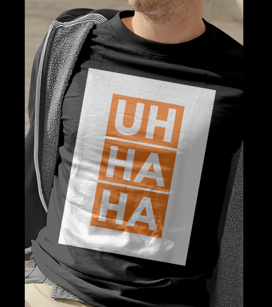 UH HA HA Bold White Letters On Orange Blocks T-Shirt