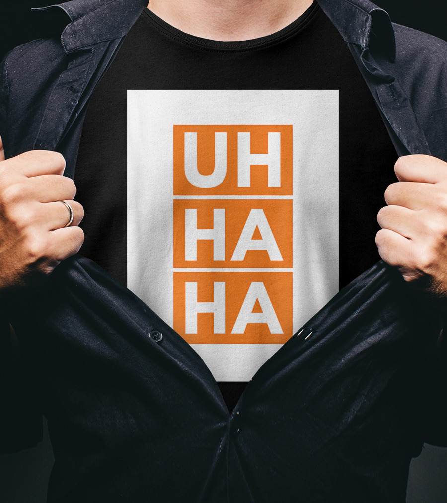 UH HA HA Bold White Letters On Orange Blocks T-Shirt