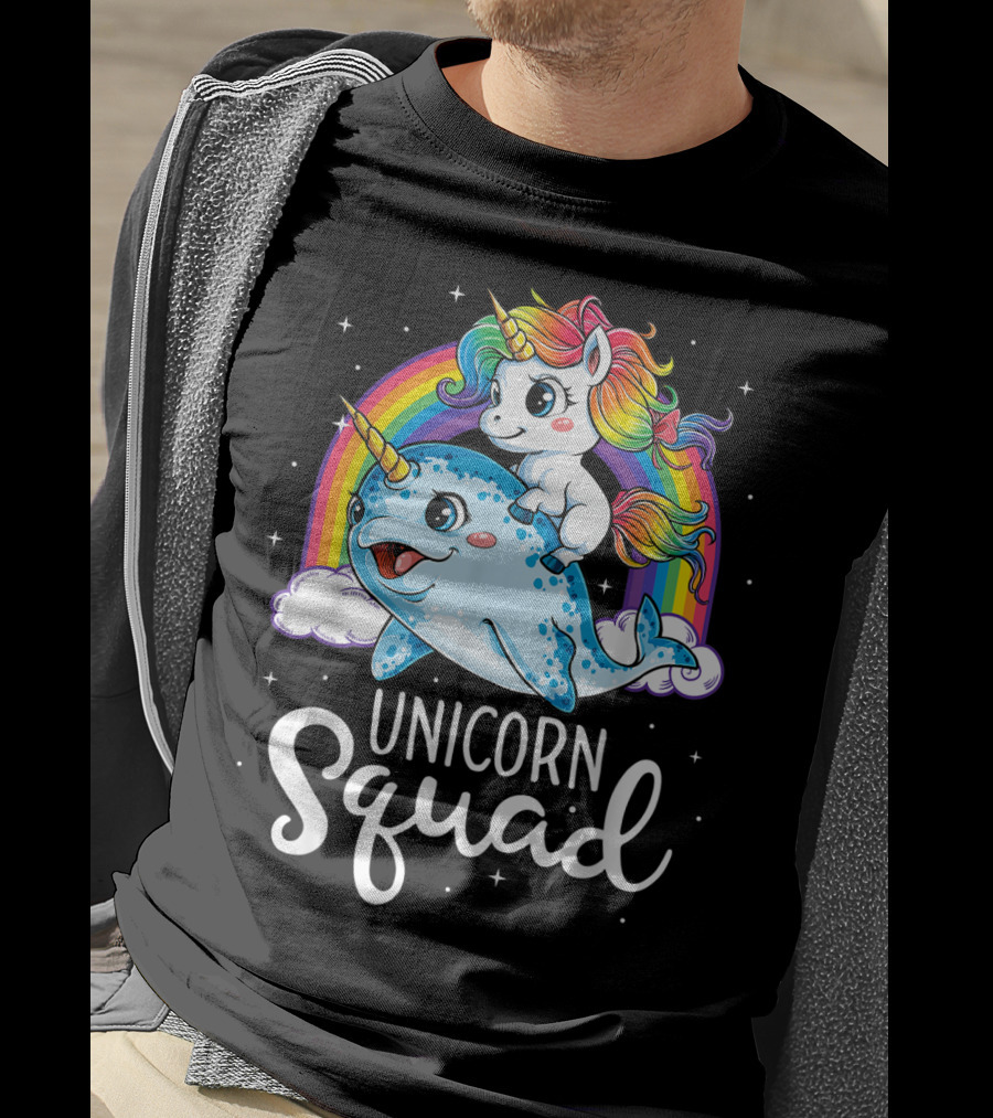 Unicorn Squad Narwhal Rainbow Girls Kids T-Shirt