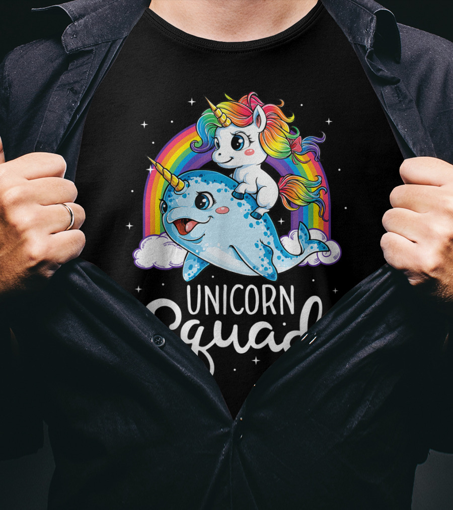 Unicorn Squad Narwhal Rainbow Girls Kids T-Shirt