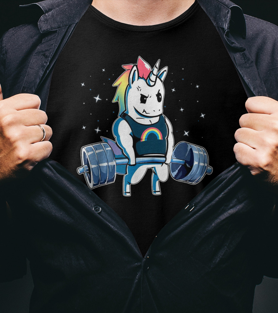 Unicorn Deadlift Powerlifting Rainbow Fitness Gym T-Shirt