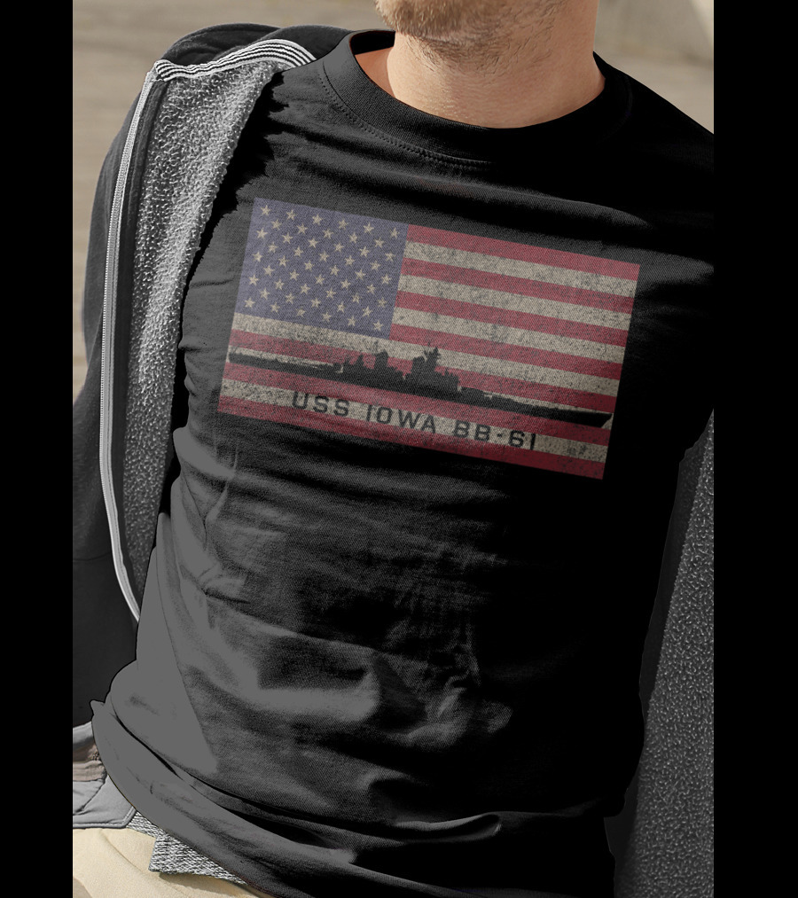 USS Iowa BB-61 American Flag Battleship T-Shirt