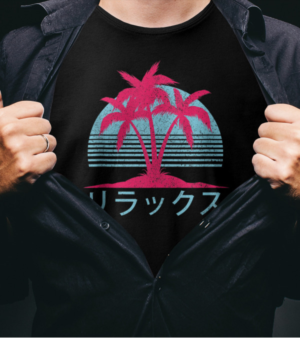 Vaporwave Vintage Japanese Palm Trees Summer T-Shirt