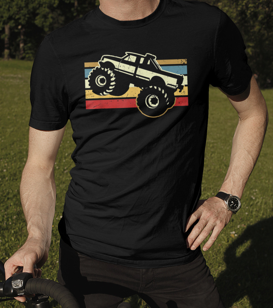 Vintage Monster Truck Retro Stripes Men Boy T-Shirt