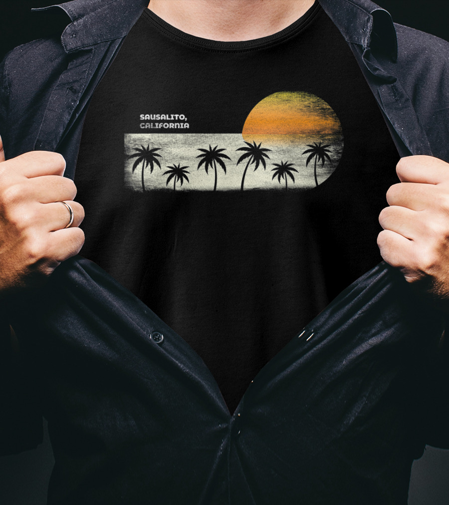 Sausalito California Vintage Ocean Sunset Palm Trees T-Shirt