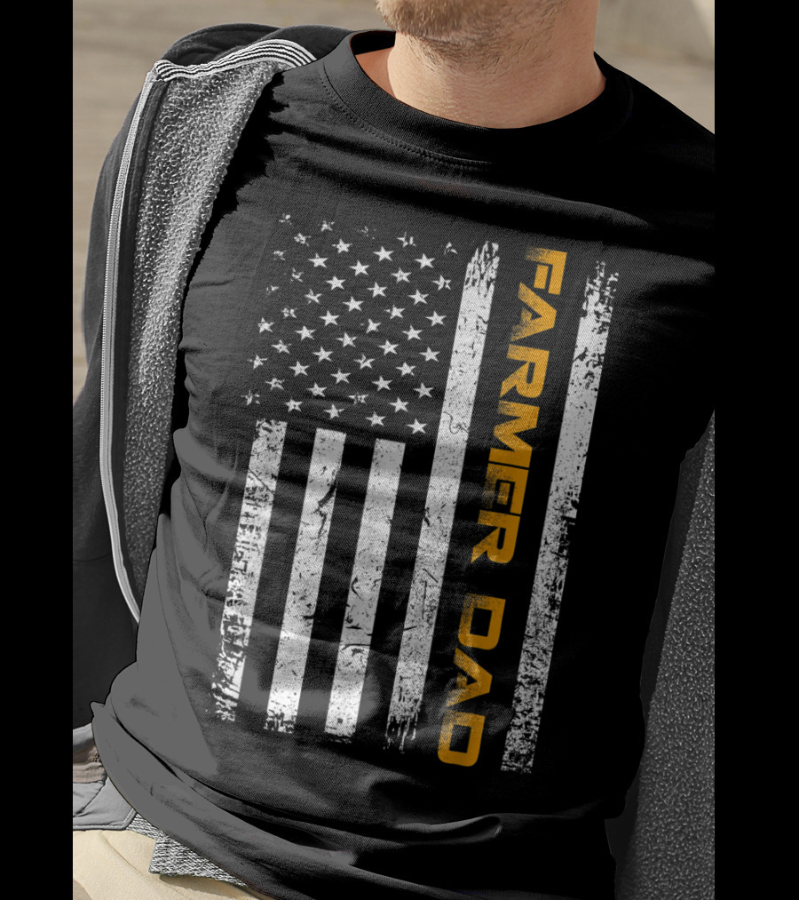 Vintage USA Flag Farmer Dad American Father T-Shirt
