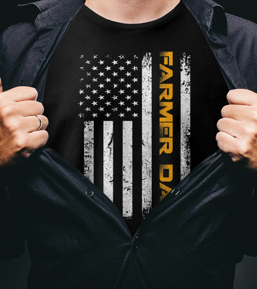 Vintage USA Flag Farmer Dad American Father T-Shirt
