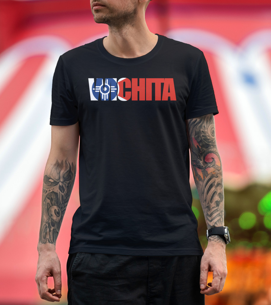 Wichita Kansas Flag Typography T-Shirt