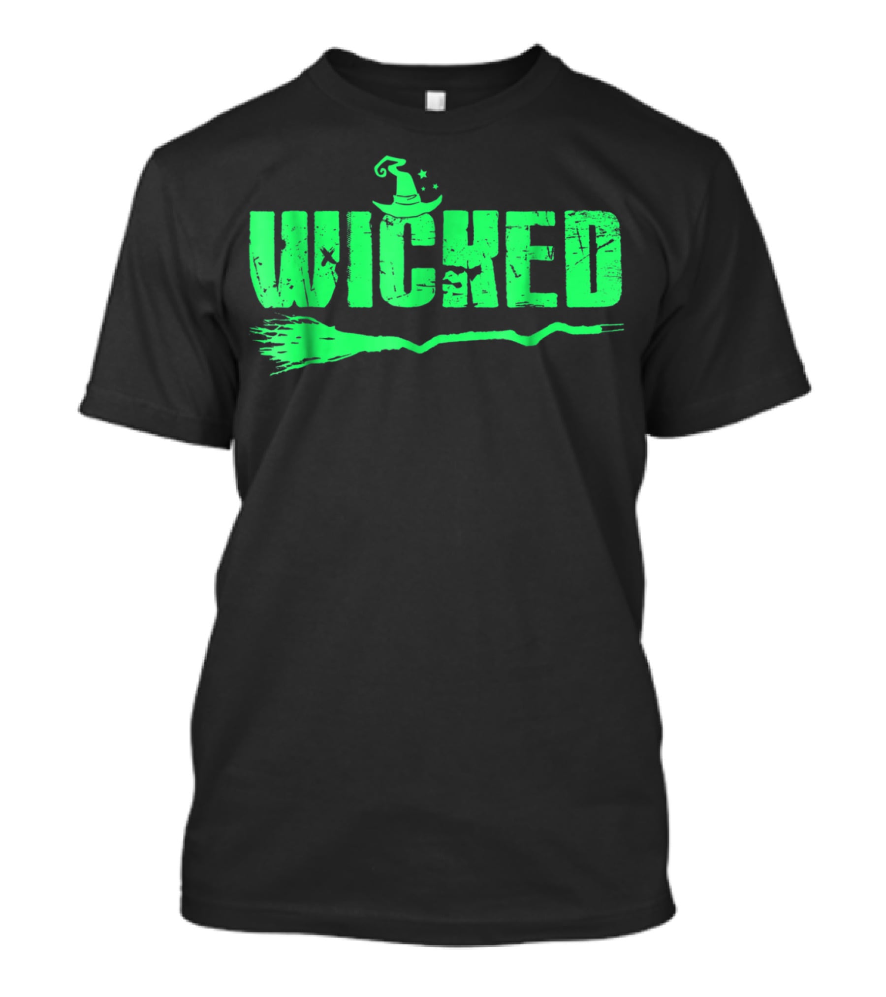 Wicked Green Witch Hat Broomstick Halloween Magic T-Shirt
