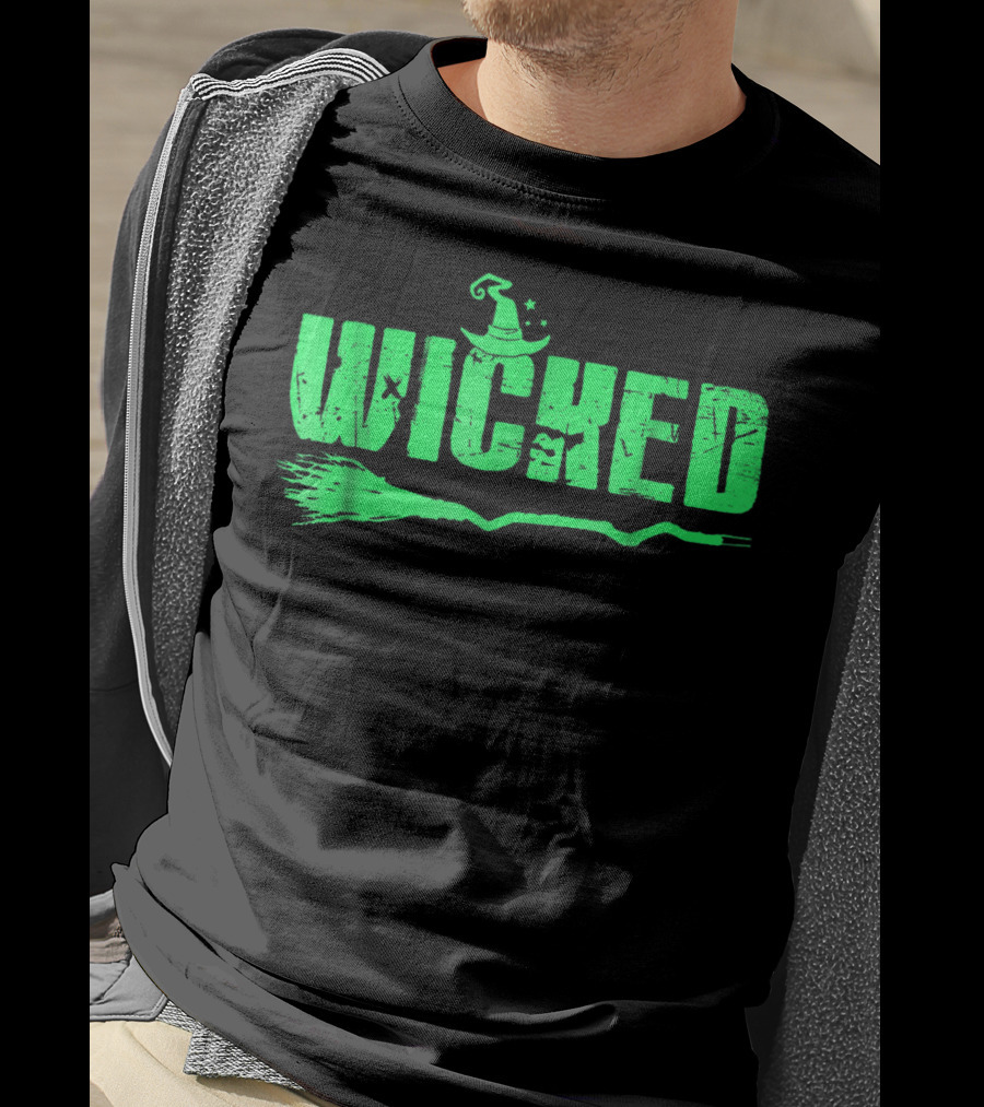 Wicked Green Witch Hat Broomstick Halloween Magic T-Shirt
