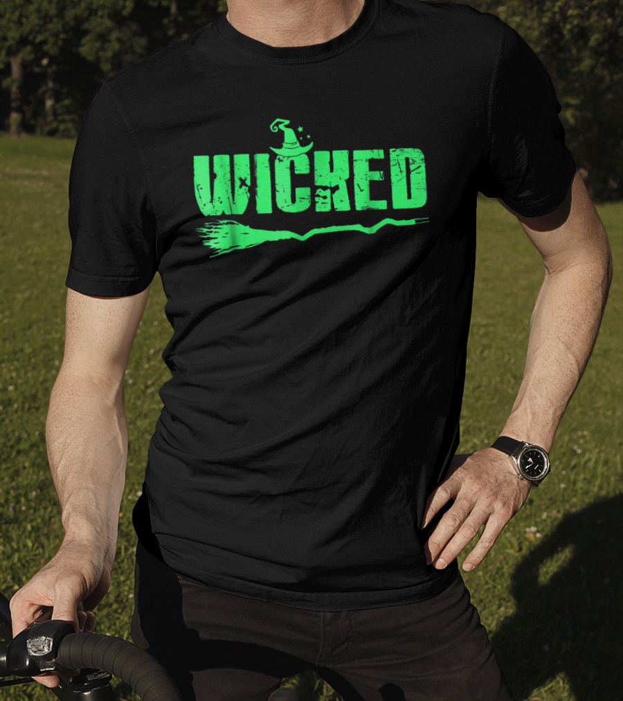 Wicked Green Witch Hat Broomstick Halloween Magic T-Shirt