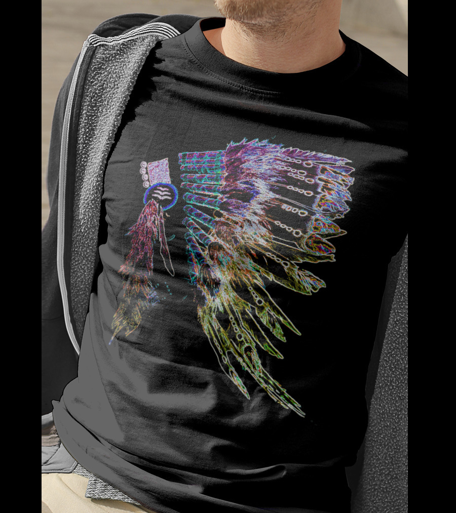 Native American Headdress Colorful Feather Neon T-Shirt