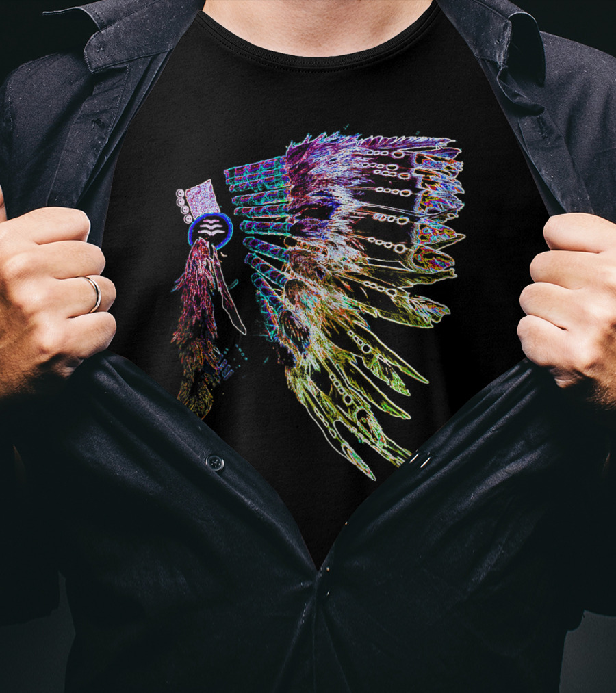 Native American Headdress Colorful Feather Neon T-Shirt