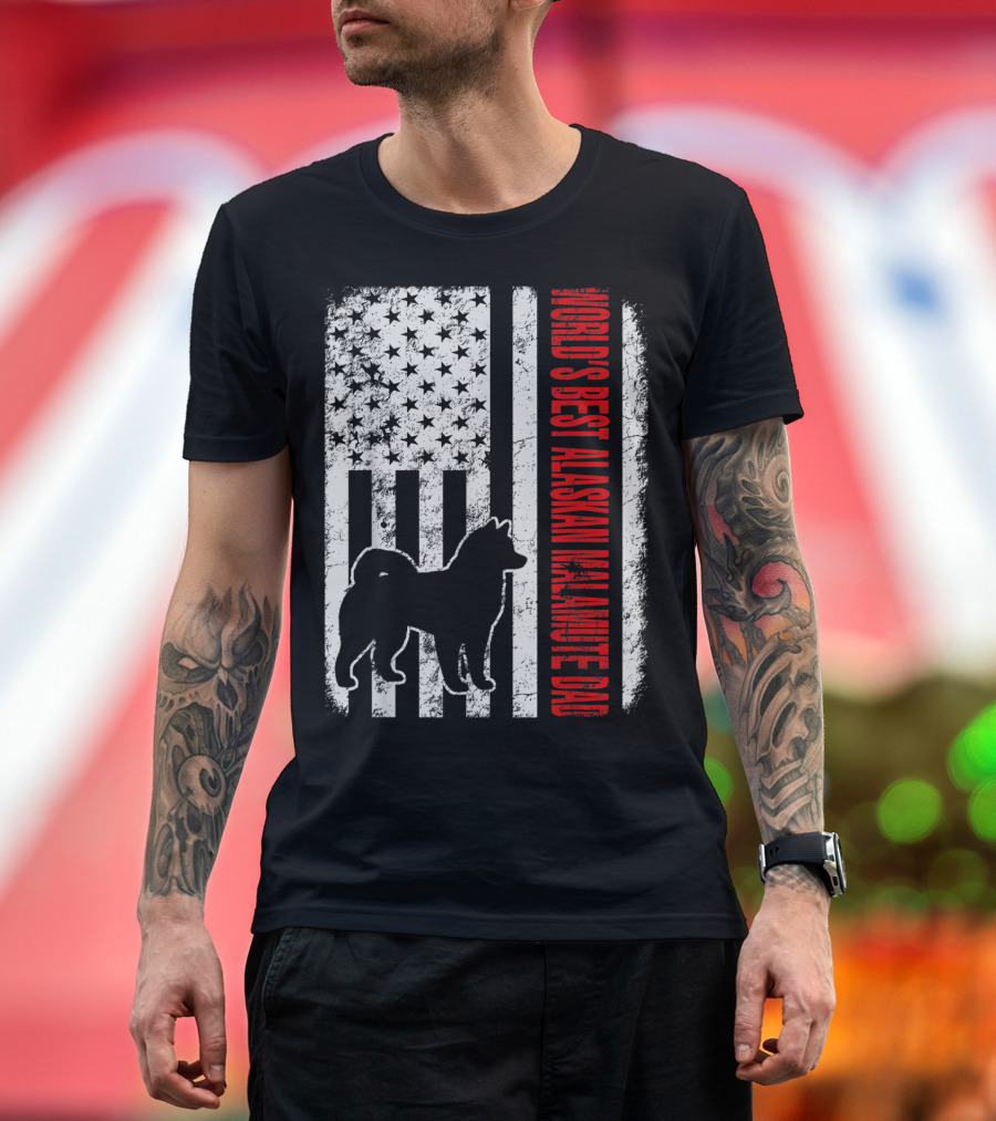 World's Best Alaskan Malamute Dad American Flag T-Shirt
