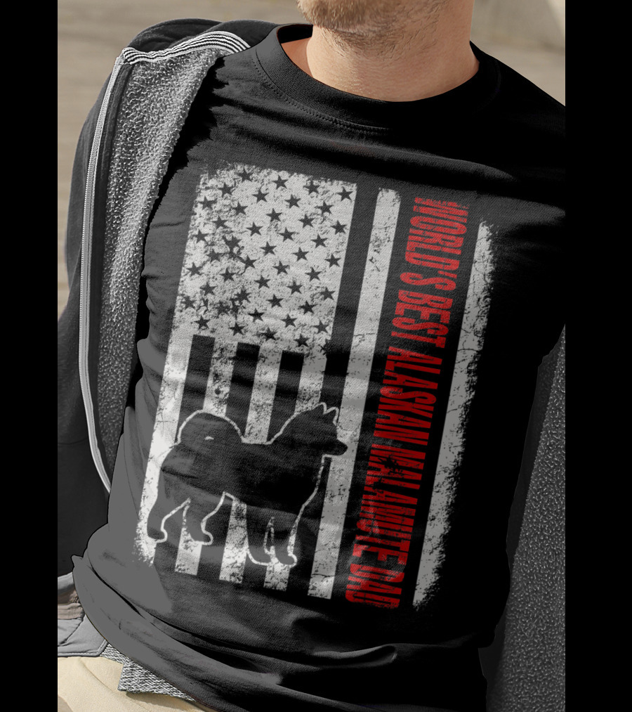 World's Best Alaskan Malamute Dad American Flag T-Shirt